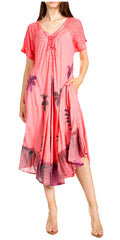 Sakkas Kai Palm Tree Caftan Tank Dress / Cover Up#color_Coral