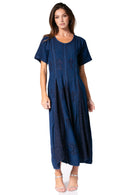 Sakkas Hailey Cap Sleeve Caftan Long Embroidered Stonewashed Dress