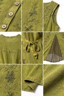 Sakkas Beverlee Embroidered Button Down Sleeveless Caftan Dress