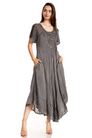 Sakkas Egan Women's Long Embroidered Caftan Dress / Cover Up With Embroidered Cap Sleeves