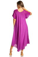 Sakkas Egan Women's Long Embroidered Caftan Dress / Cover Up With Embroidered Cap Sleeves