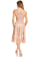 Sakkas Alba Women's Off The Shoulder Smock Ruffle Midi Dress Tie Dye & Embroidery