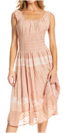 Sakkas Alba Women's Off The Shoulder Smock Ruffle Midi Dress Tie Dye & Embroidery