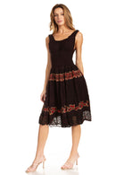 Sakkas Alba Women's Off The Shoulder Smock Ruffle Midi Dress Tie Dye & Embroidery
