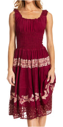 Sakkas Alba Women's Off The Shoulder Smock Ruffle Midi Dress Tie Dye & Embroidery