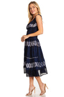Sakkas Alba Women's Off The Shoulder Smock Ruffle Midi Dress Tie Dye & Embroidery
