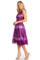 Sakkas Alba Women's Off The Shoulder Smock Ruffle Midi Dress Tie Dye & Embroidery