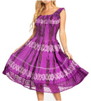 Sakkas Alba Women's Off The Shoulder Smock Ruffle Midi Dress Tie Dye & Embroidery