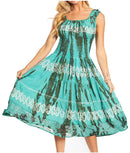 Sakkas Alba Women's Off The Shoulder Smock Ruffle Midi Dress Tie Dye & Embroidery