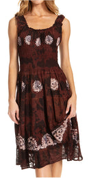 Sakkas Alba Women's Off The Shoulder Smock Ruffle Midi Dress Tie Dye & Embroidery
