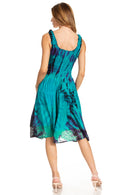 Sakkas Alba Women's Off The Shoulder Smock Ruffle Midi Dress Tie Dye & Embroidery