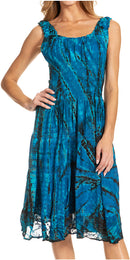 Sakkas Alba Women's Off The Shoulder Smock Ruffle Midi Dress Tie Dye & Embroidery
