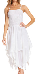 Sakkas Ella Smocked Bodice Spaghetti Strap Double Layered Dress