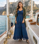 Sakkas Stonewashed Rayon Embroidered Adjustable Spaghetti Straps Long Dress