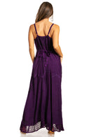 Sakkas Stonewashed Rayon Embroidered Adjustable Spaghetti Straps Long Dress