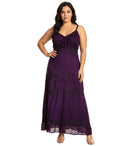 Sakkas Stonewashed Rayon Embroidered Adjustable Spaghetti Straps Long Dress