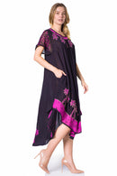 Sakkas Batik Palm Tree Cap Sleeve Caftan Dress / Cover Up