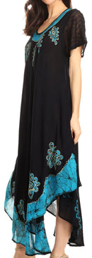 Sakkas Batik Hindi Cap Sleeve Caftan Dress / Cover Up