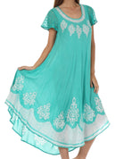 Sakkas Batik Hindi Cap Sleeve Caftan Dress / Cover Up