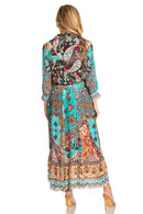 Sakkas Andreas Women's Maxi Long Sleeve Button Down Floral Ruffle Dress Pockets