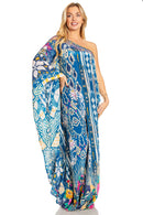 Sakkas Dora Women's One Shoulder Short Sleeve Casual Elegant Maxi Dress with Print
