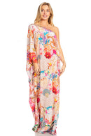 Sakkas Dora Women's One Shoulder Short Sleeve Casual Elegant Maxi Dress with Print