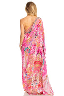Sakkas Dora Women's One Shoulder Short Sleeve Casual Elegant Maxi Dress with Print