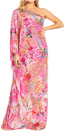 Sakkas Dora Women's One Shoulder Short Sleeve Casual Elegant Maxi Dress with Print