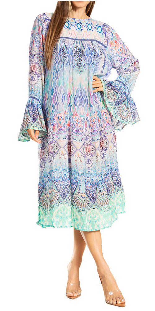 Sakkas Womens Long Sleeves Collared Neck Spring/Summer Short Shirt Dress/Cover-up main image 0