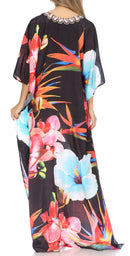 Sakkas Georgettina Flowy Rhinestone V Neck Long Caftan Dress / Cover Up