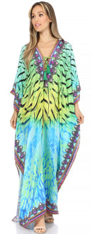 Sakkas Georgettina Flowy Rhinestone V Neck Long Caftan Dress / Cover Up