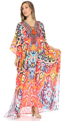 Sakkas Georgettina Flowy Rhinestone V Neck Long Caftan Dress / Cover Up