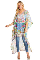 Sakkas Zeke Hi Low V-Neck Caftan Dress Printed Top Cover / Up