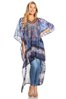 Sakkas Zeke Hi Low V-Neck Caftan Dress Printed Top Cover / Up