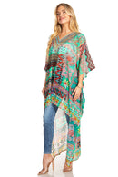 Sakkas Zeke Hi Low V-Neck Caftan Dress Printed Top Cover / Up