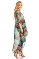 Sakkas Zeke Hi Low V-Neck Caftan Dress Printed Top Cover / Up