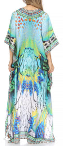 Sakkas Georgettina Flowy Rhinestone V Neck Long Caftan Dress / Cover Up