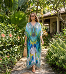 Sakkas Georgettina Flowy Rhinestone V Neck Long Caftan Dress / Cover Up