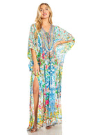 Sakkas Georgettina 2025 Flowy Rhinestone V Neck Long Caftan Dress / Cover Up