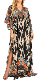 Sakkas Georgettina 2025 Flowy Rhinestone V Neck Long Caftan Dress / Cover Up
