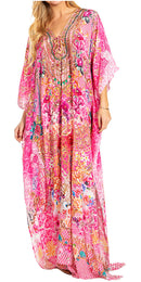 Sakkas Georgettina 2025 Flowy Rhinestone V Neck Long Caftan Dress / Cover Up