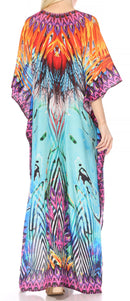 Sakkas Georgettina Flowy Rhinestone V Neck Long Caftan Dress / Cover Up