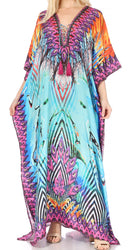 Sakkas Georgettina Flowy Rhinestone V Neck Long Caftan Dress / Cover Up
