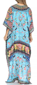 Sakkas Georgettina Flowy Rhinestone V Neck Long Caftan Dress / Cover Up