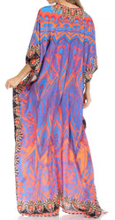 Sakkas Georgettina Flowy Rhinestone V Neck Long Caftan Dress / Cover Up