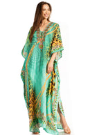 Sakkas Georgettina Flowy Rhinestone V Neck Long Caftan Dress / Cover Up