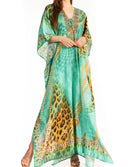 Sakkas Georgettina Flowy Rhinestone V Neck Long Caftan Dress / Cover Up