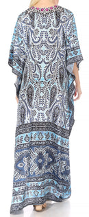 Sakkas Georgettina Flowy Rhinestone V Neck Long Caftan Dress / Cover Up