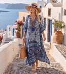 Sakkas Georgettina Flowy Rhinestone V Neck Long Caftan Dress / Cover Up