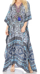 Sakkas Georgettina Flowy Rhinestone V Neck Long Caftan Dress / Cover Up